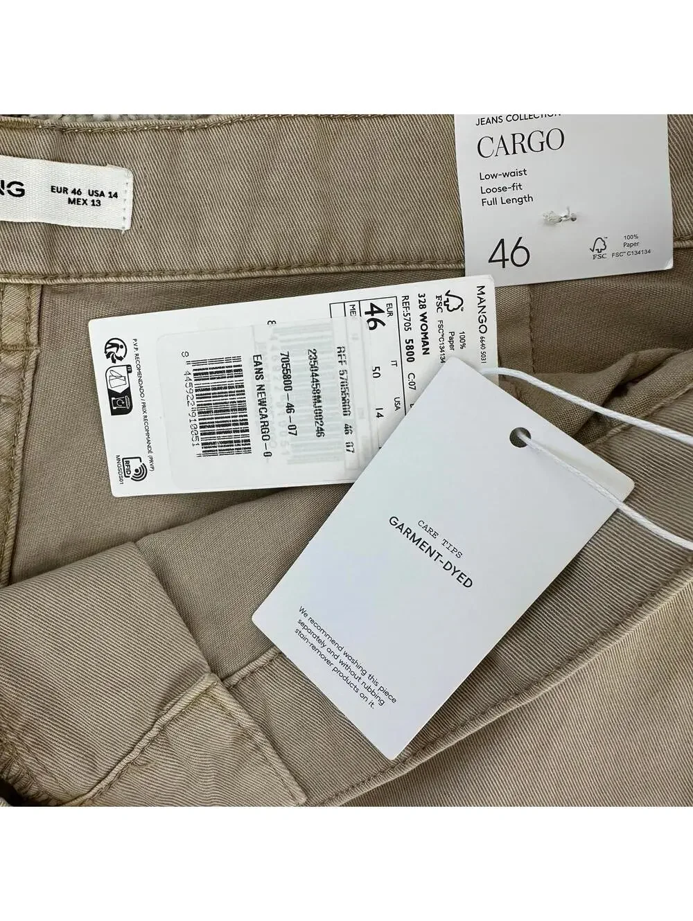 Mango Pocket Cargo Jeans NWT Sand Size 14 (EUR 46)